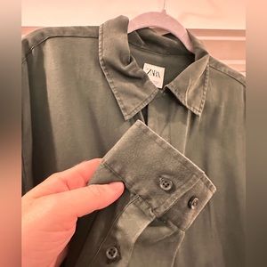 Zara Long Sleeve Button Up Short Forest Green L-XL